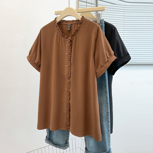 Plus Size Buttons V Neck Chiffon Blouse (EXTRA BIG SIZE)