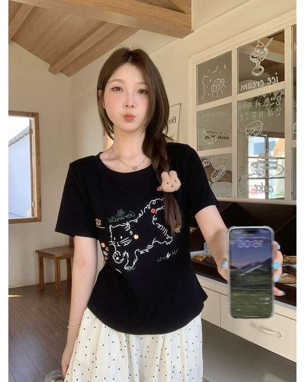 plus size black cat graphic t shirt front view