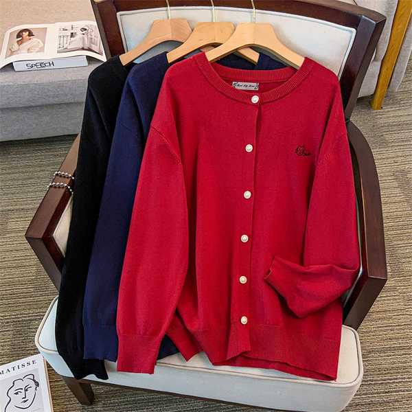 Plus Size Cat Knit Button Down Cardigan (Extra Big Size)