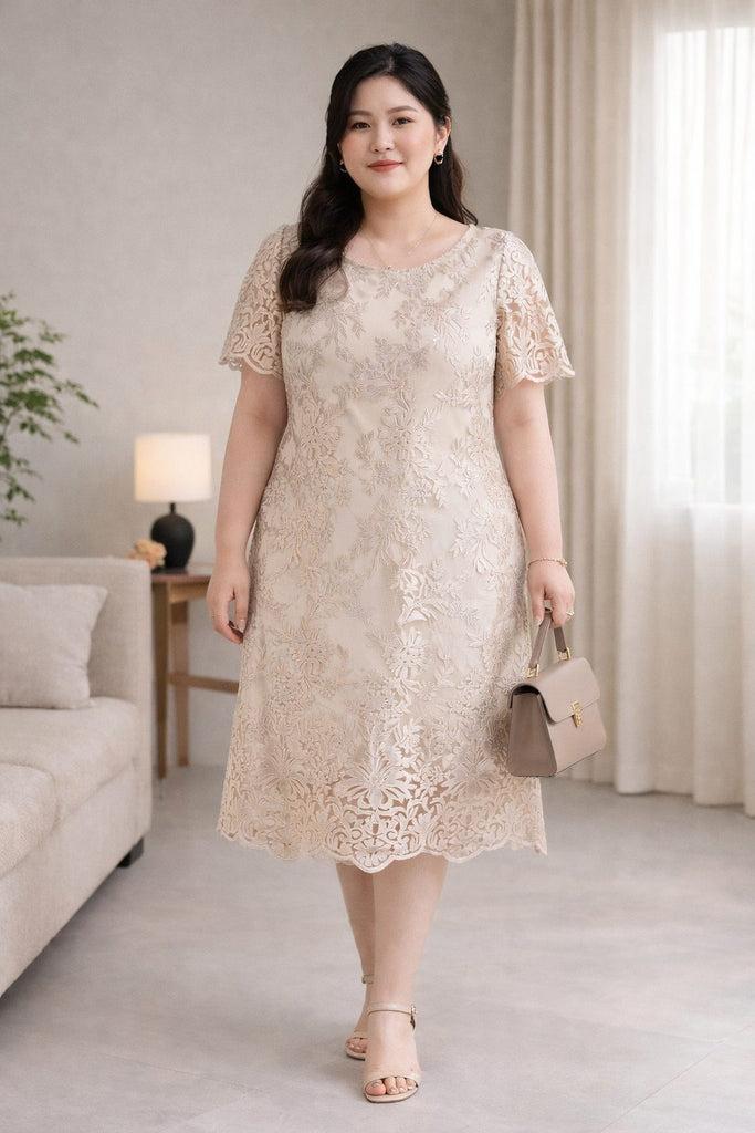 Plus Size Lace Midi Dress Champagne Gold Elegant Shift Pluspreorder Plus Size Lace Midi Dress Champagne Gold Elegant Shift Pluspreorder