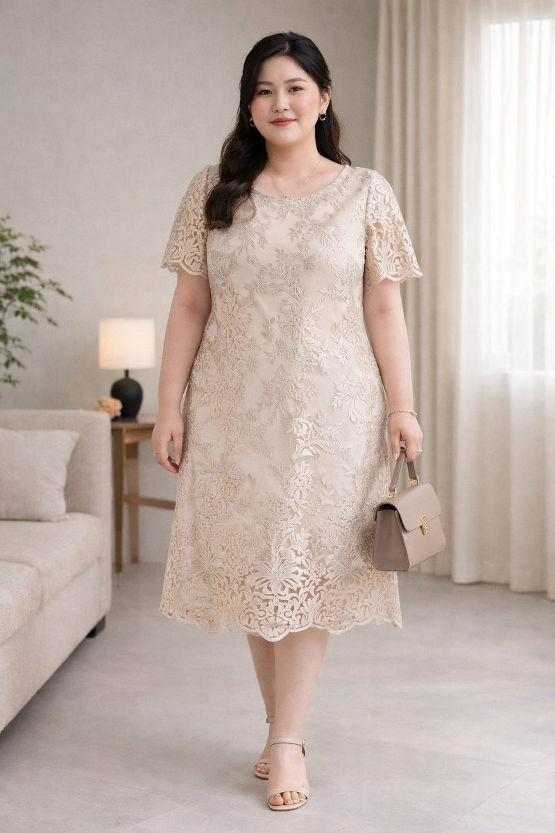 Plus Size Lace Midi Dress Champagne Gold Elegant Shift Pluspreorder Plus Size Lace Midi Dress Champagne Gold Elegant Shift Pluspreorder