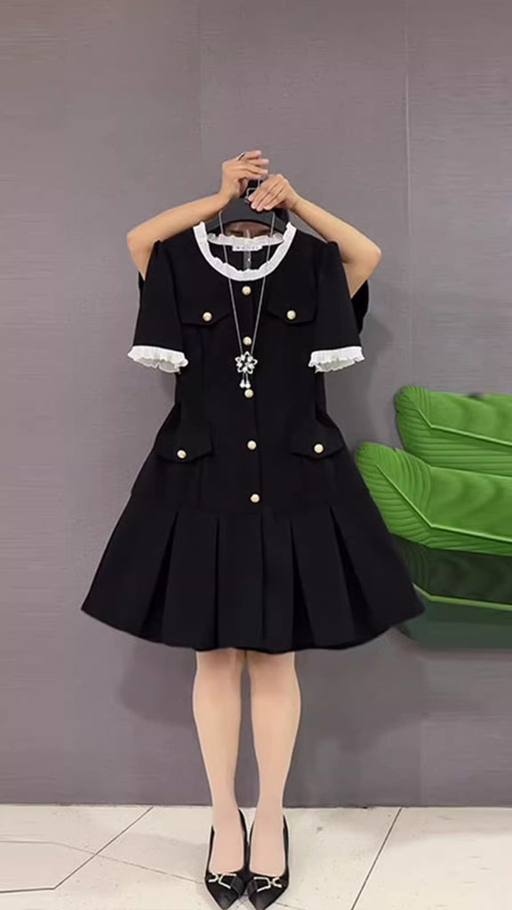 sachin and babi light blue dress Vintage 80s Does 20s Black Dress White Satin Collar & Cuffs main image 1