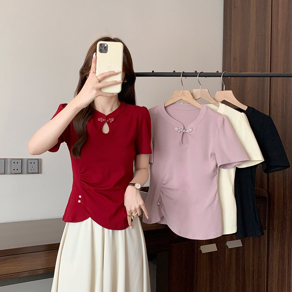 Plus Size Cheongsam Stretchy T Shirt