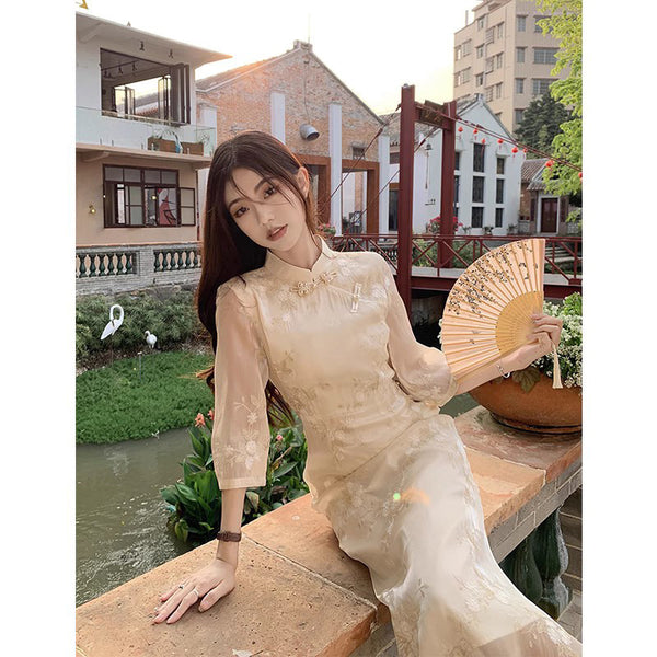 Plus Size Gold Embroidery Cheongsam Dress