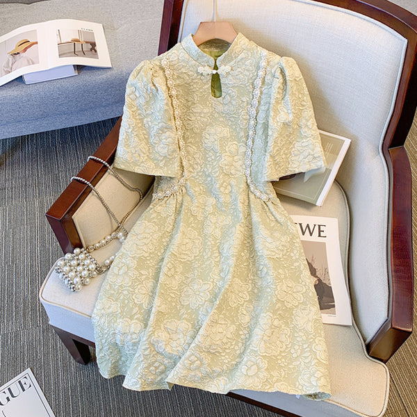 Plus Size Pearl Textured Babydoll Dress