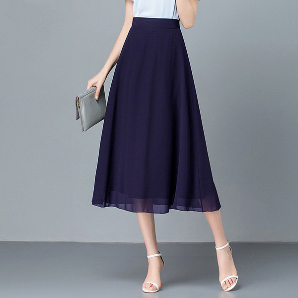 Plus Size Chiffon A Line Tea Length Skirt