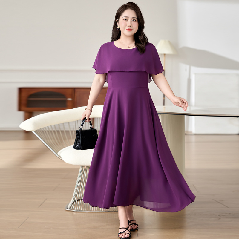 Plus Size Chiffon Cape Midi Dress (EXTRA BIG SIZE)