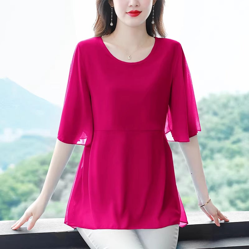 Plus Size Chiffon Peplum Flutter Sleeve Blouse