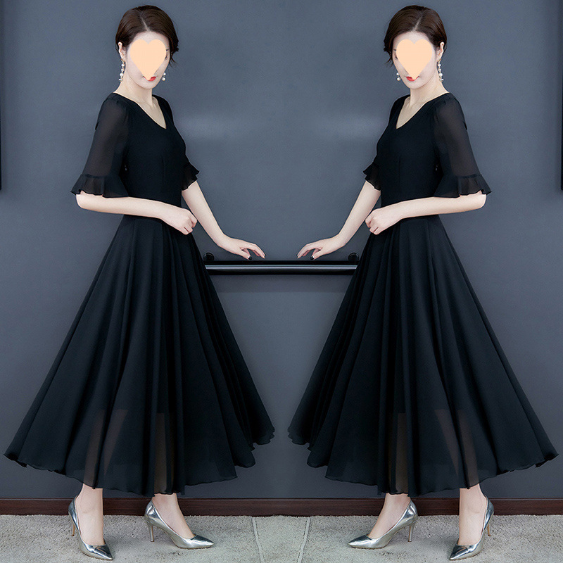 Plus Size Chiffon Short Sleeve Midi Swing Dress