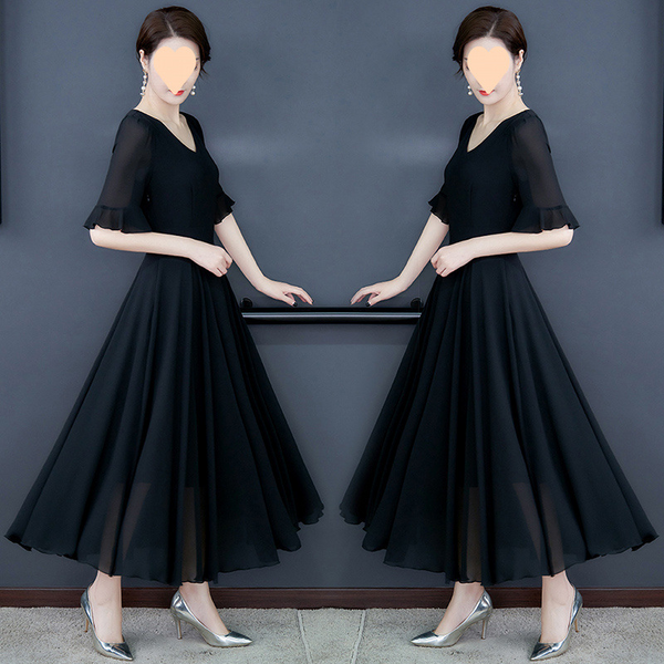 Plus Size Chiffon Short Sleeve Midi Swing Dress