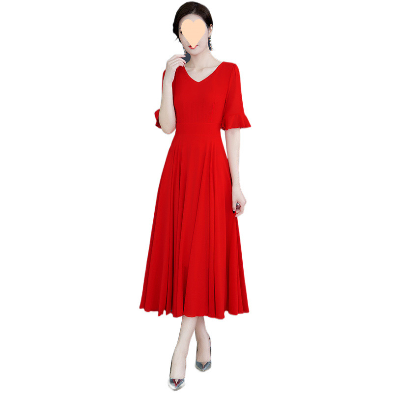 Plus Size Chiffon Short Sleeve Midi Swing Dress  Pluspreorder