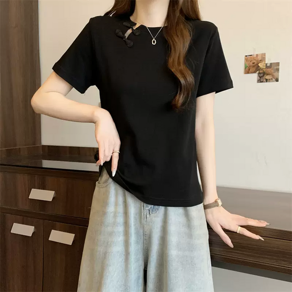 Plus Size Chinese Buttons Simple Qipao Tee