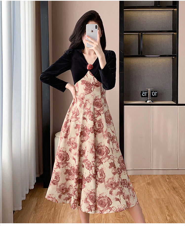 knee length dresses for ladies Chic Velvet Bell Sleeve Plus Size Bridesmaid Dress with Pleat  COCOMELODYCB0367PS