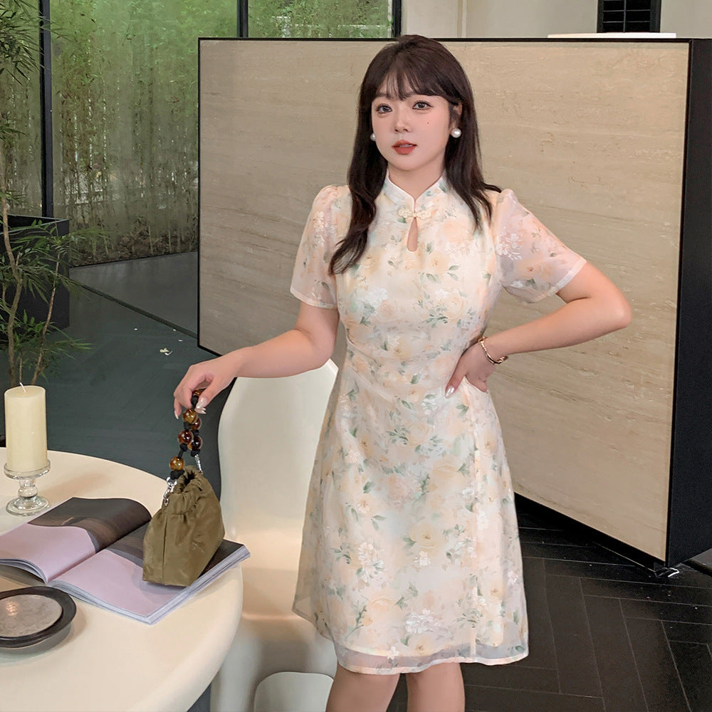 Plus Size Modern A Line Short Sleeve Qipao