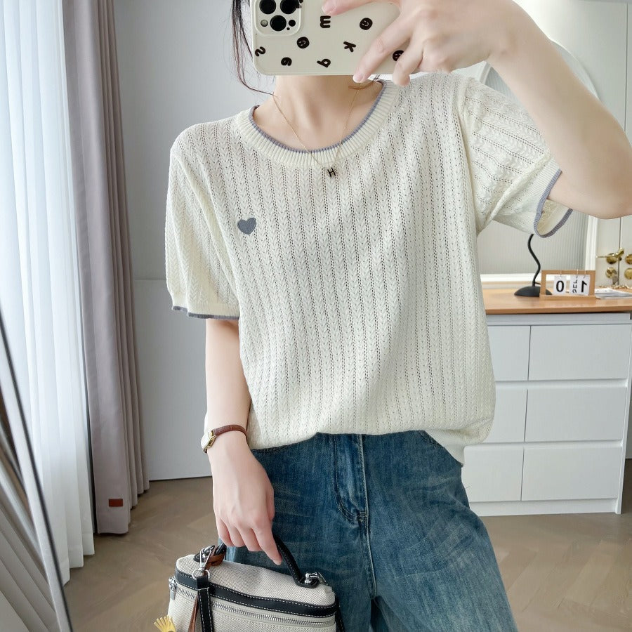 Plus Size Round Neck Heart Sweater Top
