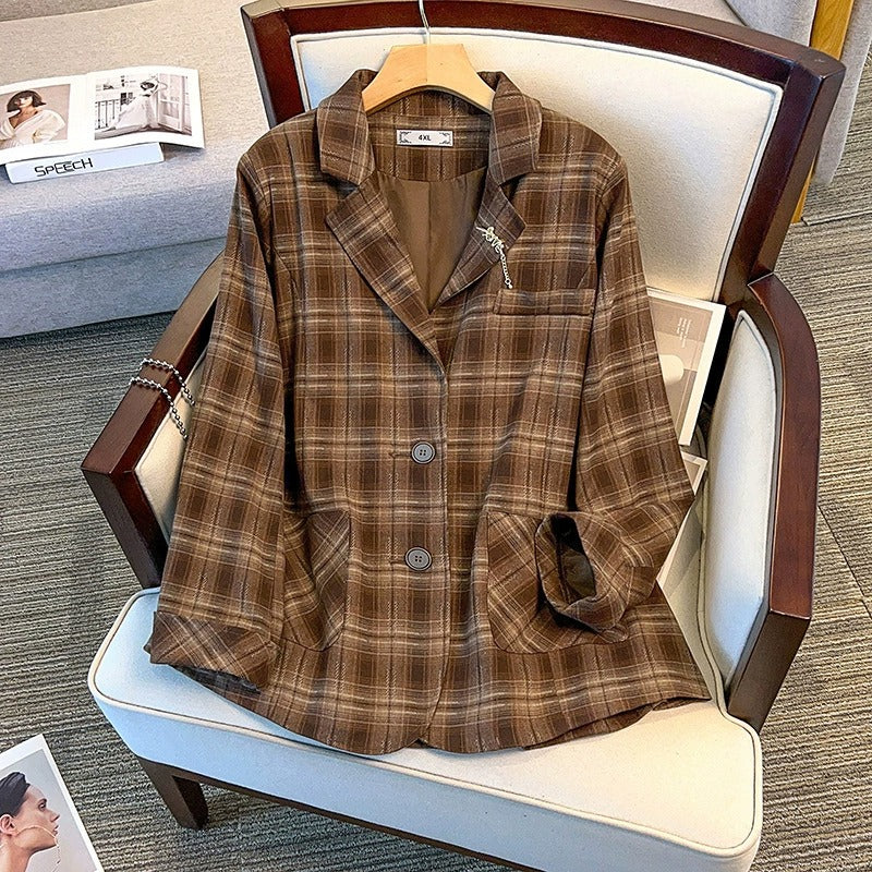 Plus Size Brown Checks Blazer (EXTRA BIG SIZE)