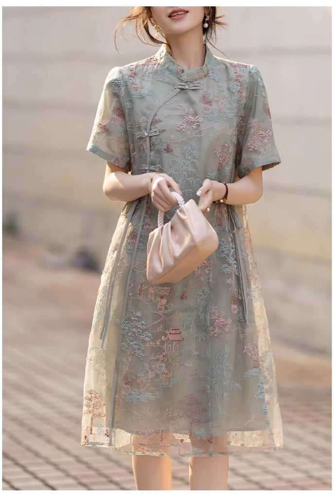 Jade Scenery Plus Size Embroidered Qipao Dress
