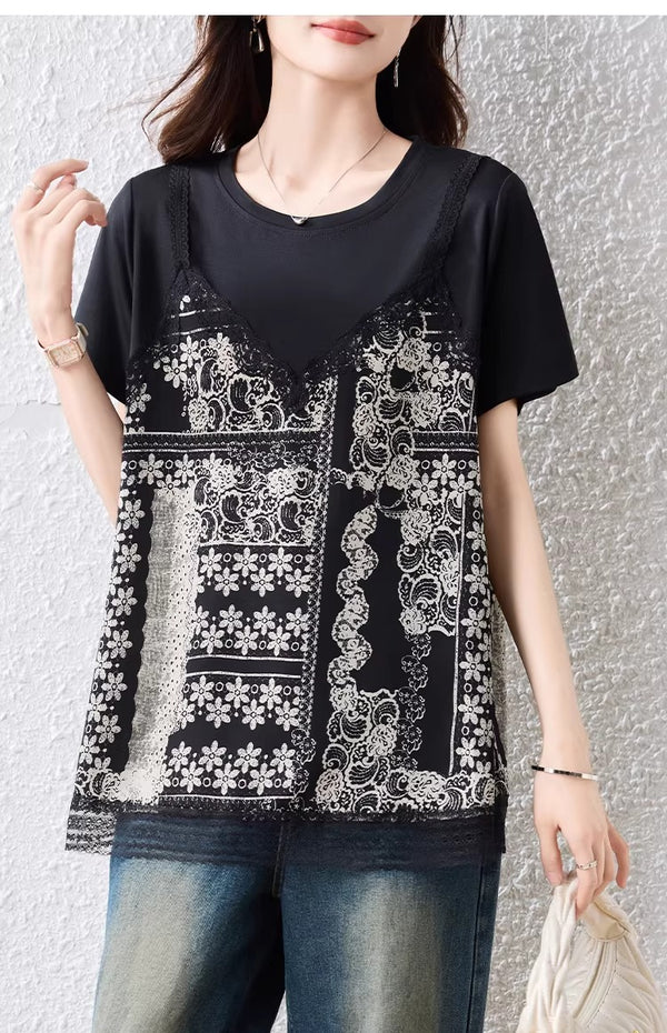 Plus Size Kyoto Lace Scarf Babydoll Blouse