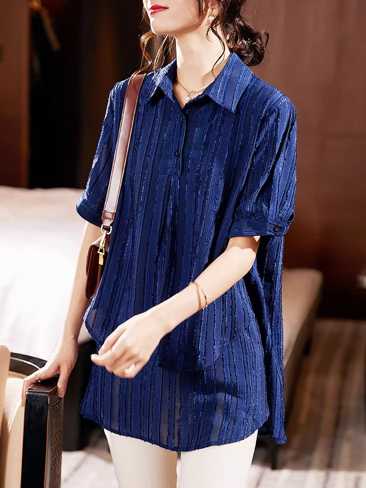 Plus Size Textured Stripe Layered Tunic Shirt