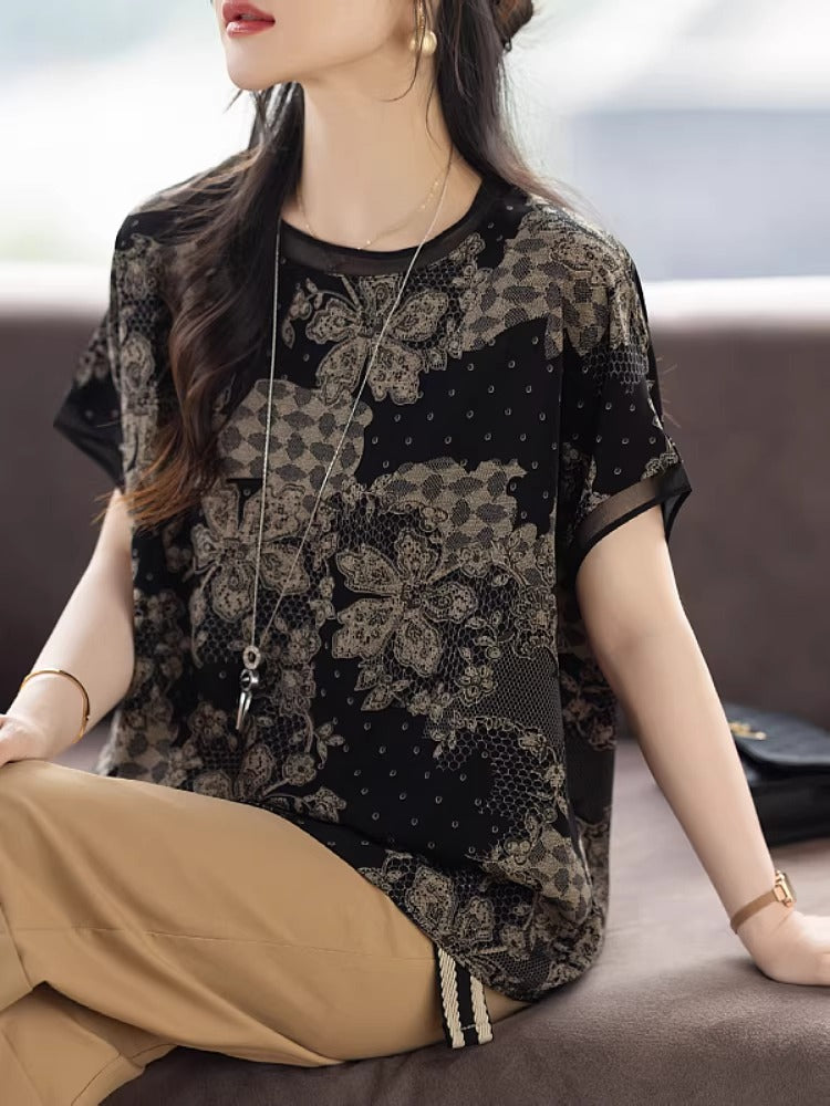 Plus Size Black Floral Batik Blouse