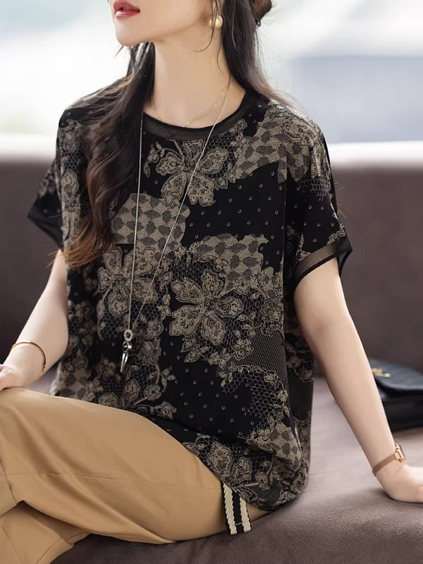 Plus Size Black Floral Batik Blouse