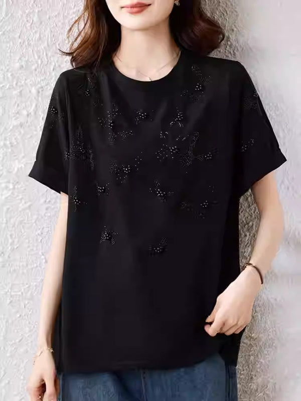 Plus Size Black Butterfly Embellished Tunic T-Shirt