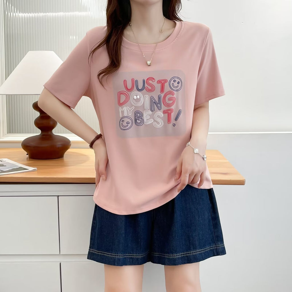 Plus Size T-Shirt with Cute Smile and Letter Print