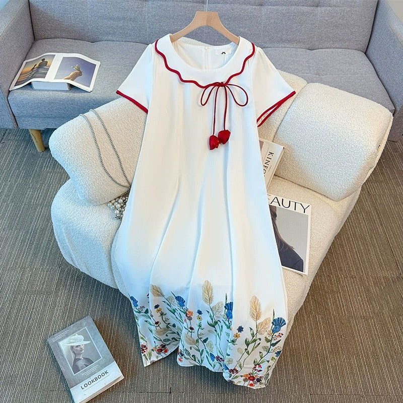Plus Size White Floral Collar Shirt Dress (EXTRA BIG SIZE)