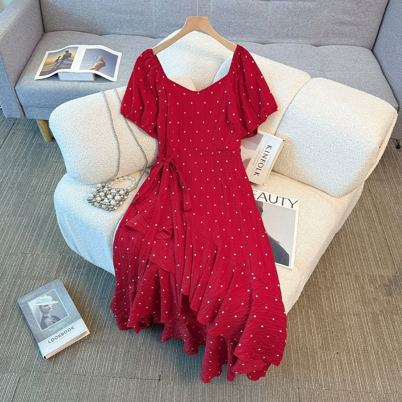Plus Size Red Polka Dot A Line Dress (EXTRA BIG SIZE)