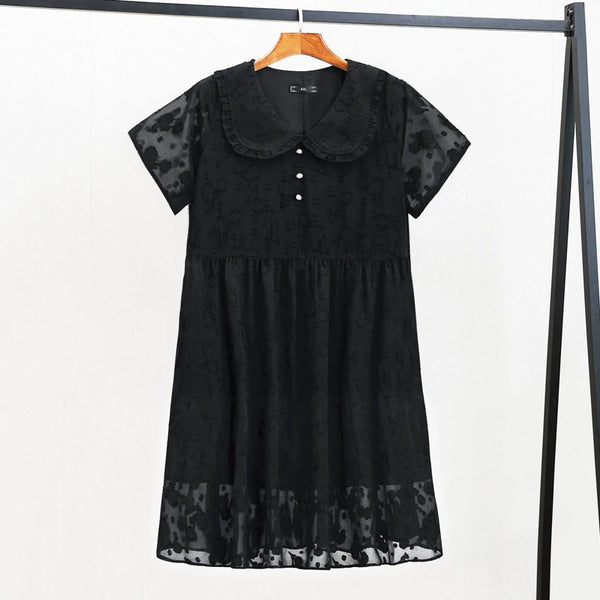 Plus Size Peterpan Collar Chiffon Short Sleeve Babydoll Dress (EXTRA BIG SIZE)