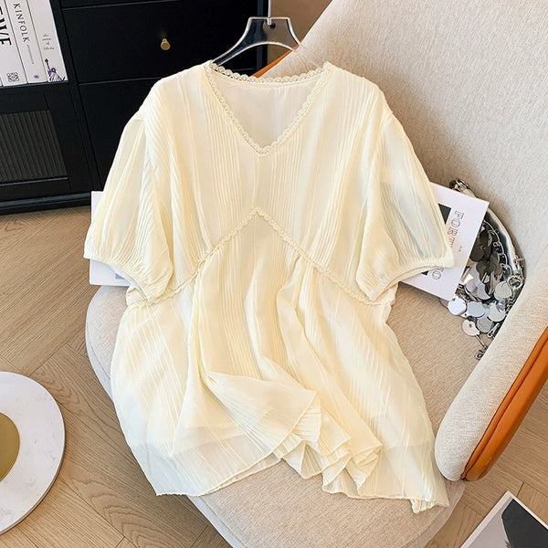 Plus Size Babydoll A-Line Short Sleeve Blouse (EXTRA BIG SIZE)