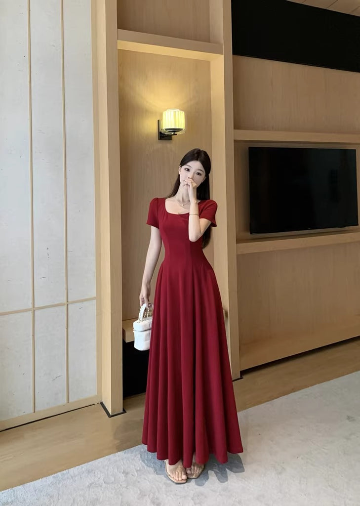 Plus Size Red Square Neck A-Line Midi Dress – Pluspreorder