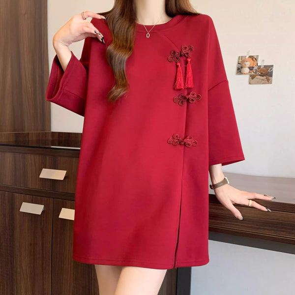 Plus Size Modern Qipao Tassel T-Shirt (EXTRA BIG SIZE)