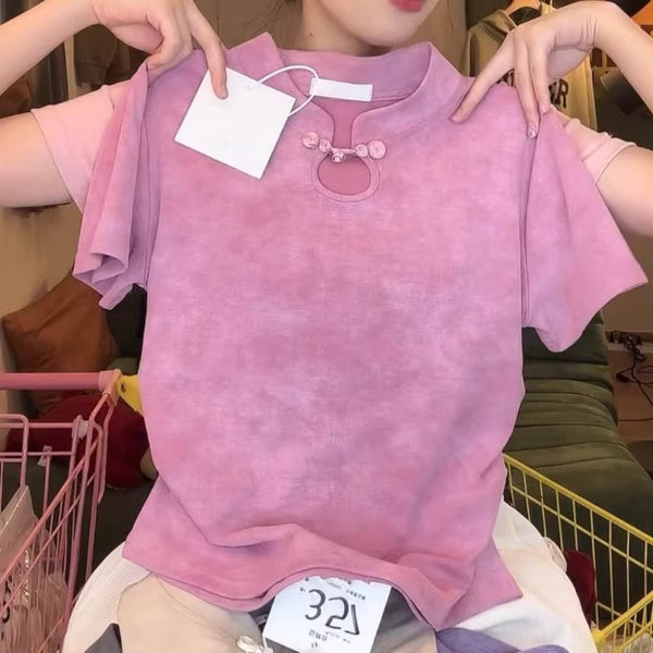 Plus Size Modern Acid Wash Qipao T-Shirt (EXTRA BIG SIZE)