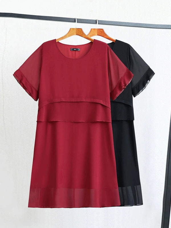 Plus Size Round Neck Chiffon Short Sleeve Dress (EXTRA BIG SIZE)