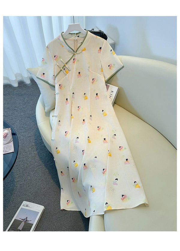 Plus Size Cute Chinese Girls Print Cheongsam Dress (EXTRA BIG SIZE)