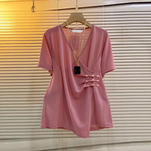 Plus Size Wrap V-Neck Modern Cheongsam Blouse (EXTRA BIG SIZE)