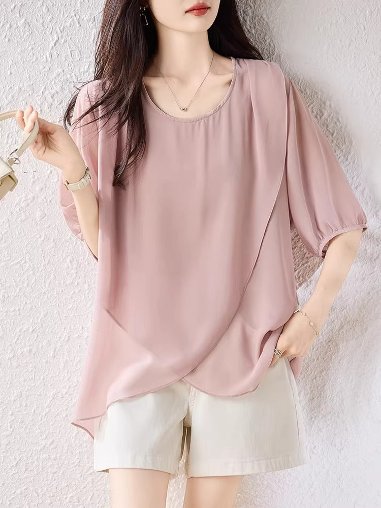 Plus Size Chiffon Layered Asymmetric Tunic Blouse