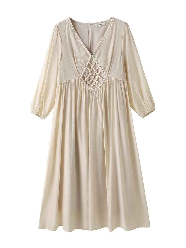 Plus Size Boho Cream Loose 3/4 Sleeve Midi Dress (EXTRA BIG SIZE) –  Pluspreorder
