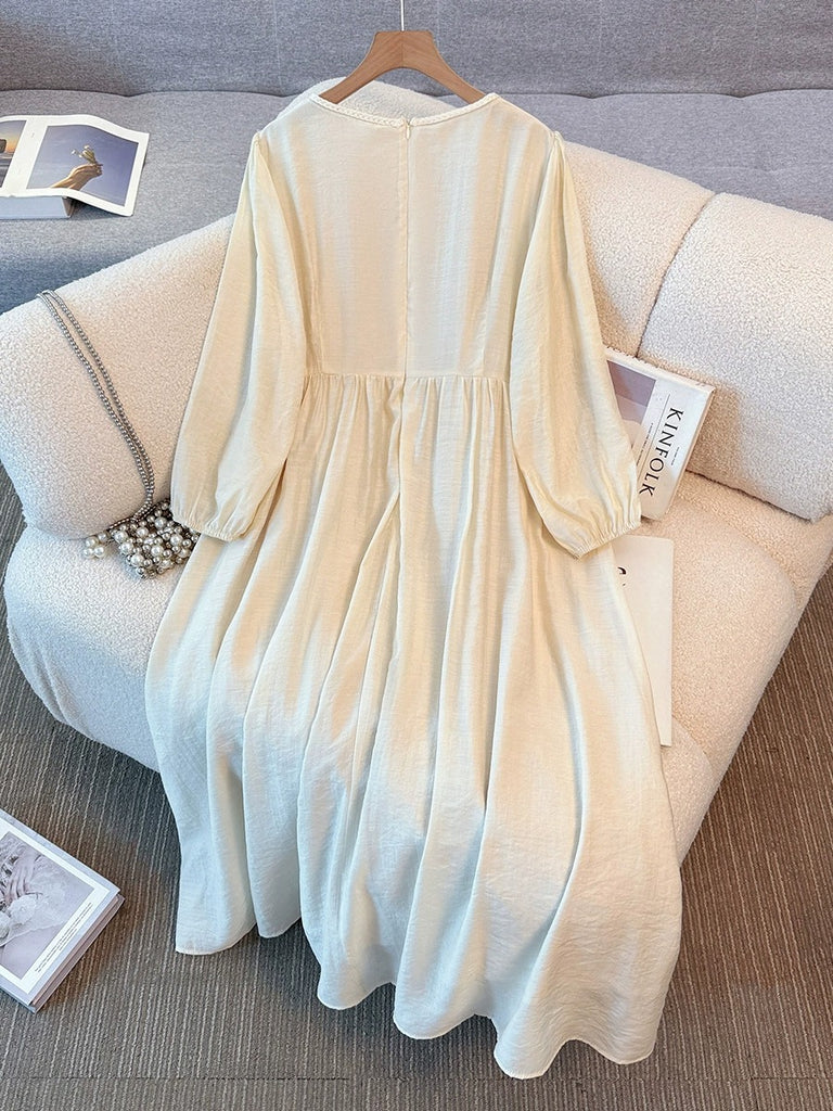 Plus Size Boho Cream Loose 3/4 Sleeve Midi Dress (EXTRA BIG SIZE) –  Pluspreorder