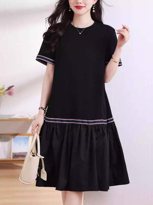 Plus Size Black Drop-Waist Short Sleeve Dress