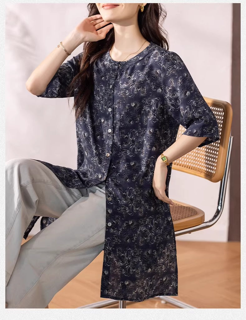 Plus Size Mandarin Collar Button Tunic Blouse