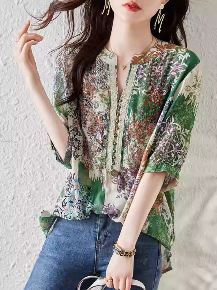 Plus Size Green Paisley Tunic Blouse