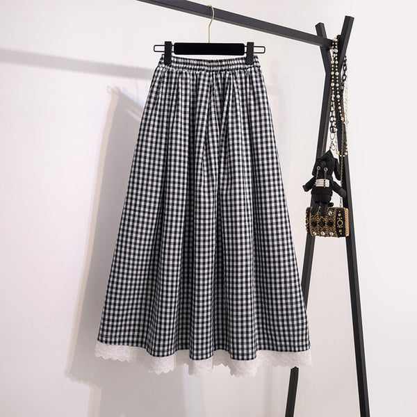 Plus Size Black Gingham Checks Umbrella Skirt