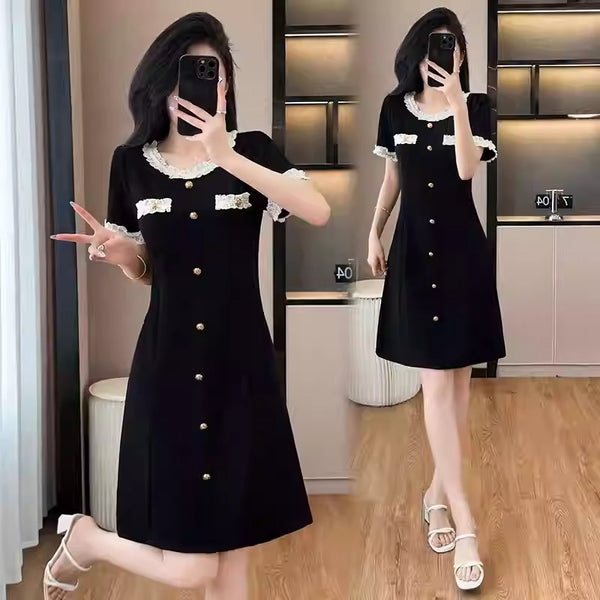Plus Size Chanel-esque Black Round Neck Sheath Dress