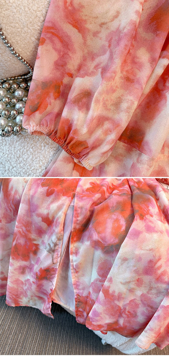 Plus Size Tie Dye Rose Chiffon Midi Dress (EXTRA BIG SIZE) – Pluspreorder