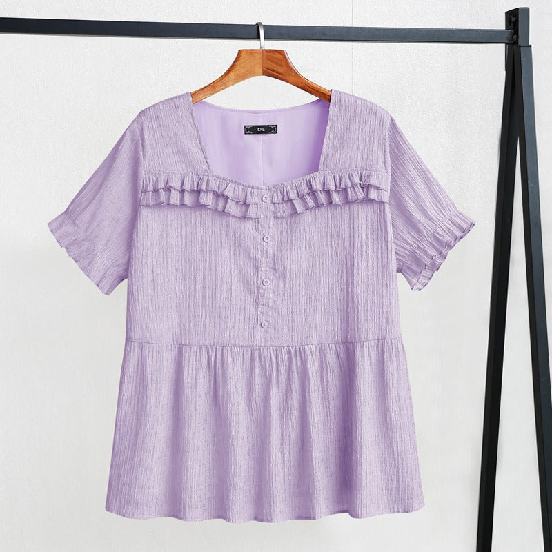 Plus Size Square Neck Peplum Blouse (EXTRA BIG SIZE)