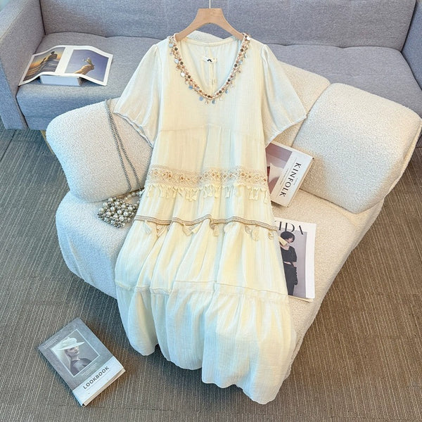 Plus Size V Neck Bohemian Babydoll Dress (EXTRA BIG SIZE)