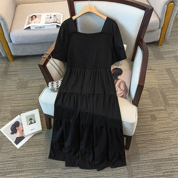 Plus Size Scrunch Square Neck Midi Dress (EXTRA BIG SIZE)