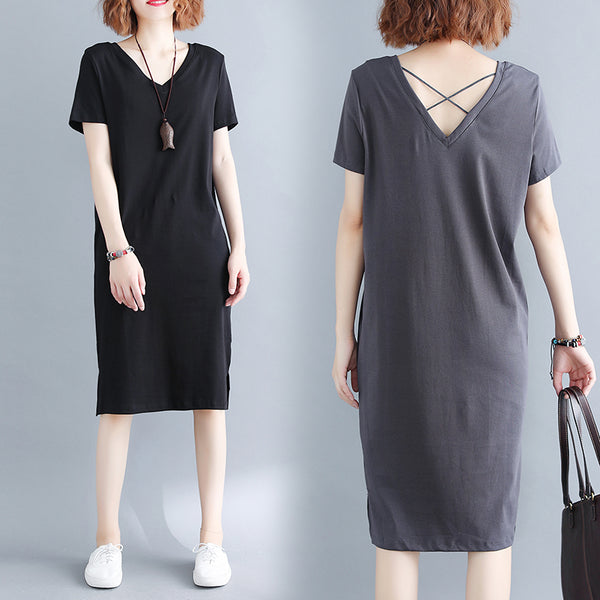 SPECIAL! Plus Size Criss Cross V Neck T Shirt Dress